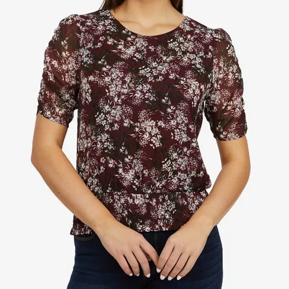 LAUNDRY BY SHELLI SEGAL WOMEN'S FLORAL SHIRRED SLEEVES AND SMOCKED WAIST SIZE M - Picture 1 of 11